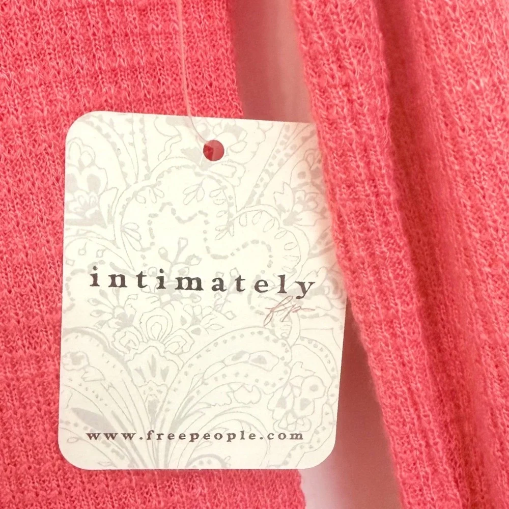 Free People Intimately Watermelon Wedge Pink Waffle Knit Turtleneck Top S NEW
